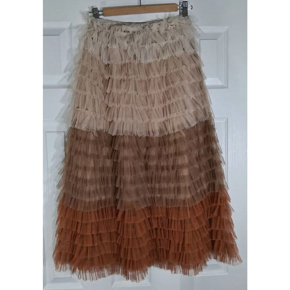 Aura womens medium maxi tulle long skirt tiered rust copper brown size 26 waist